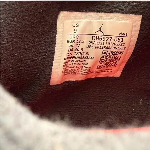 Men's Size 9 - Nike Air Jordan 4 Retro Dark Grey Infrared 23 Black DH6927061 - Picture 5 of 6